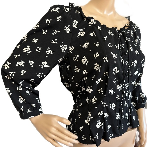 NWT Designer JAMIE MIZRAHI Sweet Baby Jamie Blouse Black Floral Sz S/M MSRP $230 - Picture 3 of 15